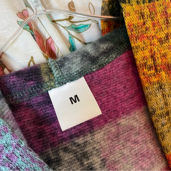 Color-Block Plaid, Hooded, Open Front, Cardigan Style Outerwear Sweater Jacket M - Picture 5 of 6